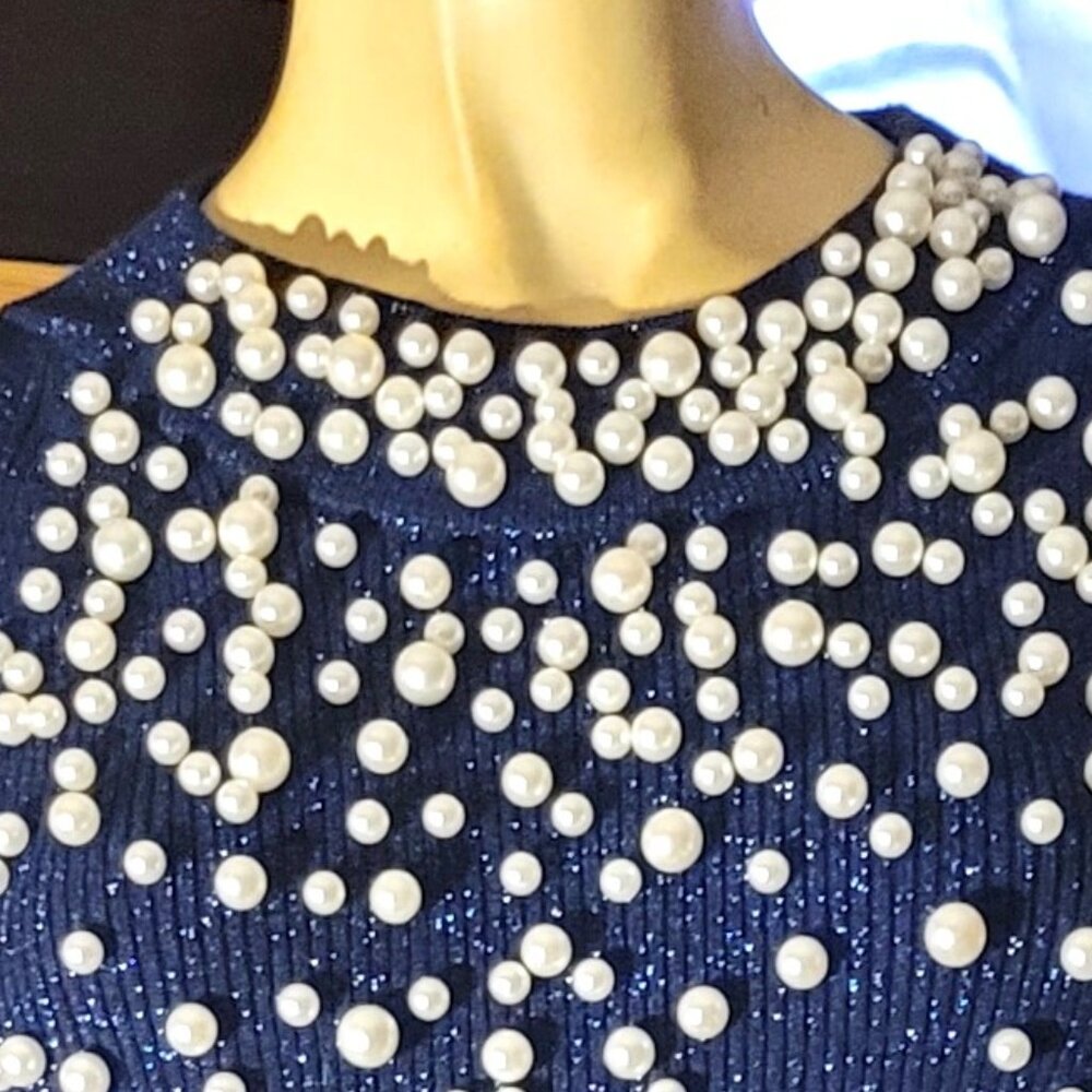 Shein Navy Blue Glittered, Pearl Decorated - Picture 2 of 5
